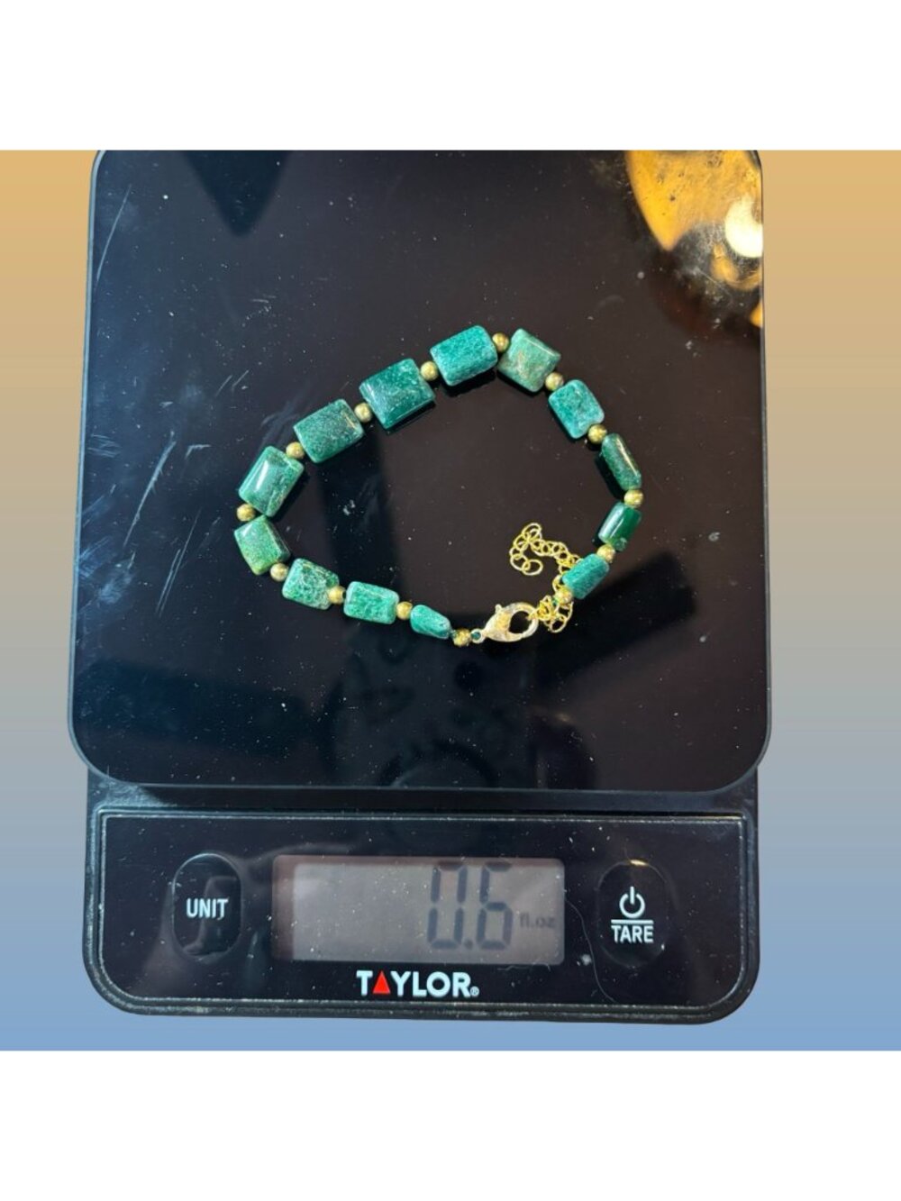Green Semi Precious Stone Gold Tone Necklace Bracelet Set Adjustable Vintage - Picture 6 of 13